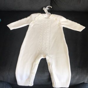 NWOT white 100% cotton cable knit onesie outfit.